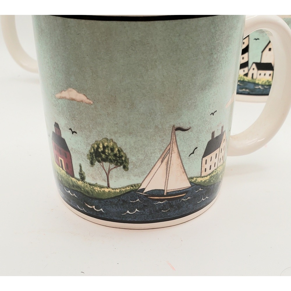 Warren Kimble Sakura Coastal Breeze Lighthouse Mugs Set of 4 Nautical 1998 - Picture 6 of 9